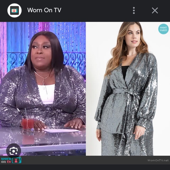 Sequin tie waist jacket and wide leg pants - Picture 3 of 6